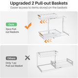 2-Tier Kitchen Under Sink Organiser Storage with Height Adjustable, Unique Slide Rail & Suction Cups for Storage - 45-Degree Angle