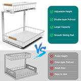 2-Tier Kitchen Under Sink Organiser Storage with Height Adjustable, Unique Slide Rail & Suction Cups for Storage - Rear View