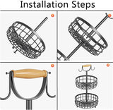 2-Tier Fruit Basket Bowl Storage with Wood Lift Handle and Dual Banana Tree Hanger for Kitchen Countertop - Extra Image
