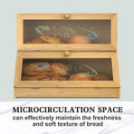 Double Layer Bamboo Bread Box for Kitchen Counter with Large Capacity and Clear Window