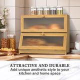 Double Layer Bamboo Bread Box for Kitchen Counter with Large Capacity and Clear Window - Rear View