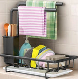 Sink Caddy Sponge Holder with Drain Tray, Brush Holder & Dishcloth Holder for Kitchen - Front View