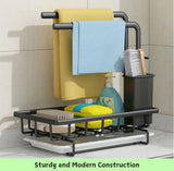 Sink Caddy Sponge Holder with Drain Tray, Brush Holder & Dishcloth Holder for Kitchen - Side View