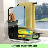 Sink Caddy Sponge Holder with Drain Tray, Brush Holder & Dishcloth Holder for Kitchen - Rear View