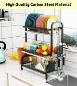 Dish Drying Rack 3 Tier Large Capacity Kitchen Storage with Utensil and Cutting Board Holder - 45-Degree Angle