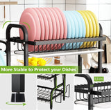 Dish Drying Rack 3 Tier Large Capacity Kitchen Storage with Utensil and Cutting Board Holder - Rear View