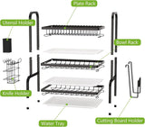Dish Drying Rack 3 Tier Large Capacity Kitchen Storage with Utensil and Cutting Board Holder - Close-Up Angle