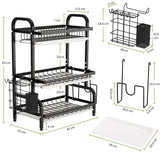 Dish Drying Rack 3 Tier Large Capacity Kitchen Storage with Utensil and Cutting Board Holder - Low Angle