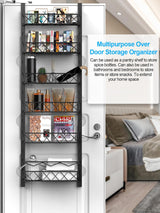 6 Tier Adjustable Baskets Over Door Pantry Organiser for Home Kitchen - 45-Degree Angle