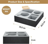Wooden Couch Cup Holder Tray with Soft Silicone & Rotatable Phone Holder for Storaging Drinks & Snacks - Low Angle