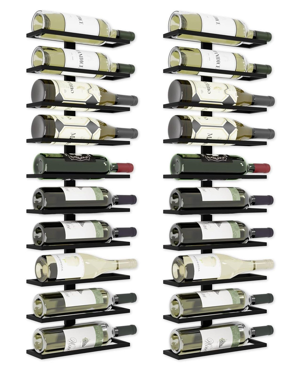 Set 2 Pcs Metal Wall Mount Wine Rack for Wine Bottles Liquor Champagne (Holds 10 Bottles)