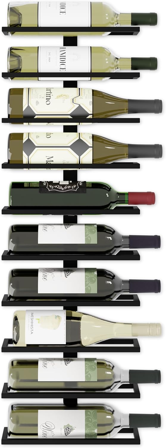 Set 2 Pcs Metal Wall Mount Wine Rack for Wine Bottles Liquor Champagne (Holds 10 Bottles)