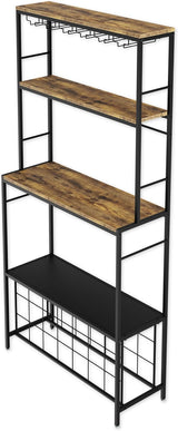 CARLA HOME Large Wine Rack for 20 Bottles with Wood Countertop and Sturdy Metal Frame - Front View