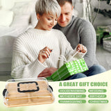 CARLA HOME Bamboo Charcuterie Board with Lid & Handle ideal Gift for Kitchen, Party & Picnic (6 Compartments) - Close-Up Angle