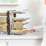CARLA HOME Adjustable 8-Tier Pan Rack Pot Organizer for Kitchen Cabinet - Front View