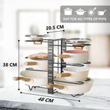 CARLA HOME Adjustable 8-Tier Pan Rack Pot Organizer for Kitchen Cabinet - Side View