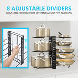 CARLA HOME Adjustable 8-Tier Pan Rack Pot Organizer for Kitchen Cabinet - Rear View