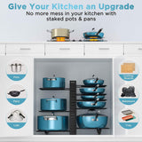 CARLA HOME Adjustable 8-Tier Pan Rack Pot Organizer for Kitchen Cabinet - Close-Up Angle