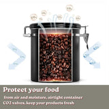 CARLA HOME Airtight Coffee Canister 1.8L - Stainless Steel - Black - Stainless Steel Coffee - Side View