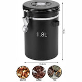 CARLA HOME Airtight Coffee Canister 1.8L - Stainless Steel - Black - Stainless Steel Coffee - Top-Down View