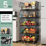 CARLA HOME Metal 5-Tier Rolling Vegetable and Fruit Basket Cart Stand for Kitchen - Front View