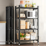 CARLA HOME 4-Tier Foldable Storage Shelf with Wheels for Kitchen Garage Pantry or Basement (Black)