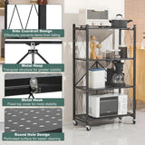 CARLA HOME 4-Tier Foldable Storage Shelf with Wheels for Kitchen Garage Pantry or Basement (Black) - 45-Degree Angle