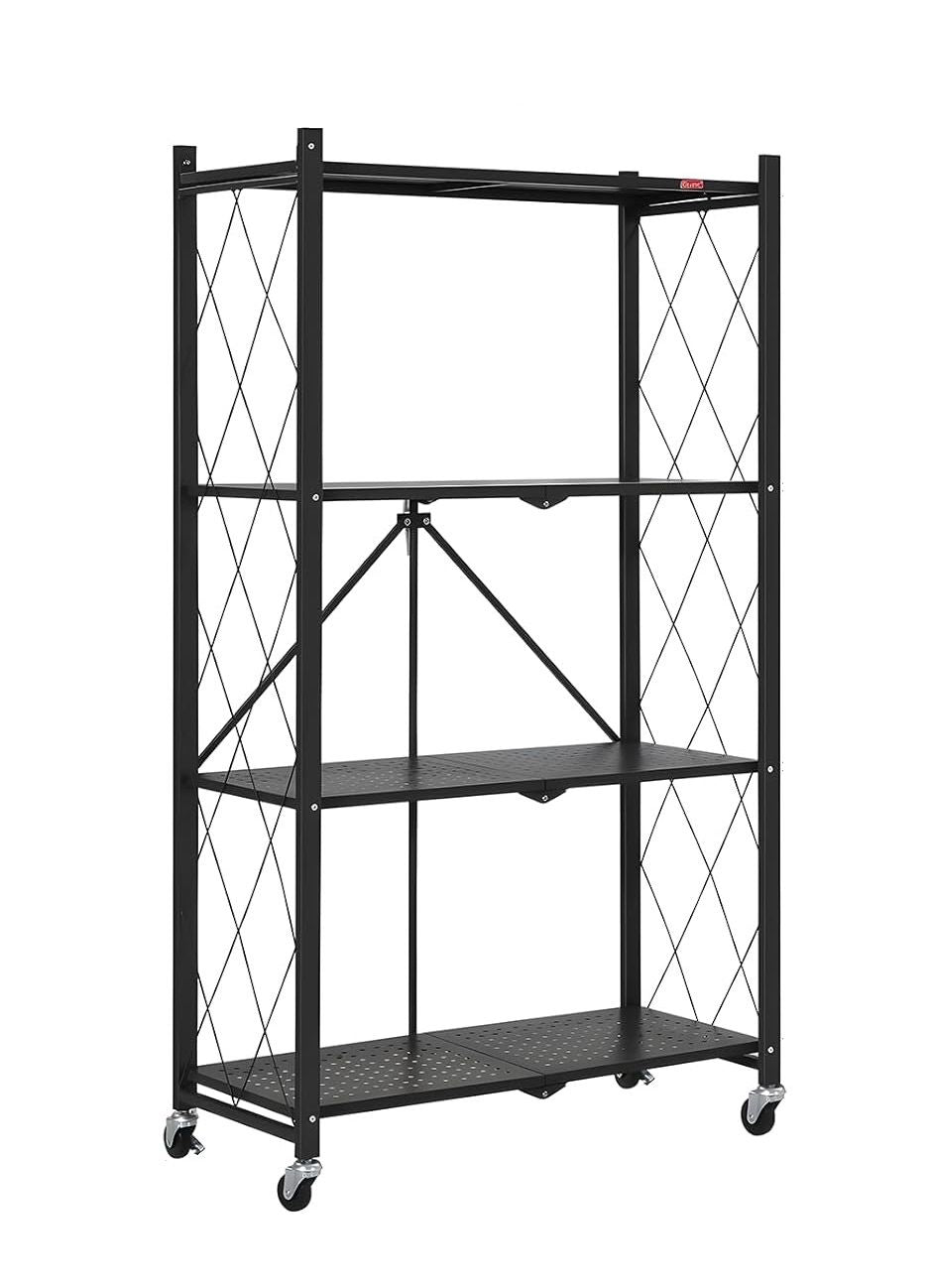 CARLA HOME 4-Tier Foldable Storage Shelf with Wheels for Kitchen Garage Pantry or Basement (Black)