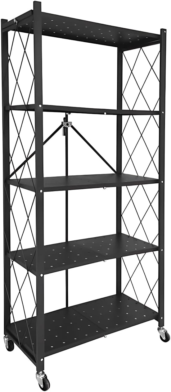 CARLA HOME 5-Tier Foldable Storage Shelf with Wheels for Kitchen Garage Pantry or Basement (Black)