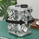CARLA HOME Rotating Spice Rack Organizer with 12 Glass Jars for Kitchen Countertop - Rear View