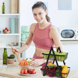 CARLA HOME 2-Tier Fruit Basket Stand for Kitchen Countertop for Fruits, Vegetables, Bread & Snacks with Wooden Handle - Front View