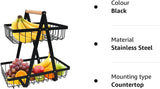 CARLA HOME 2-Tier Fruit Basket Stand for Kitchen Countertop for Fruits, Vegetables, Bread & Snacks with Wooden Handle - Close-Up Angle