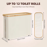 CARLA HOME Toilet Paper Storage Basket Holds Up to 12 Rolls with Bamboo Lid and Handle for RV Closet (White) - Side View
