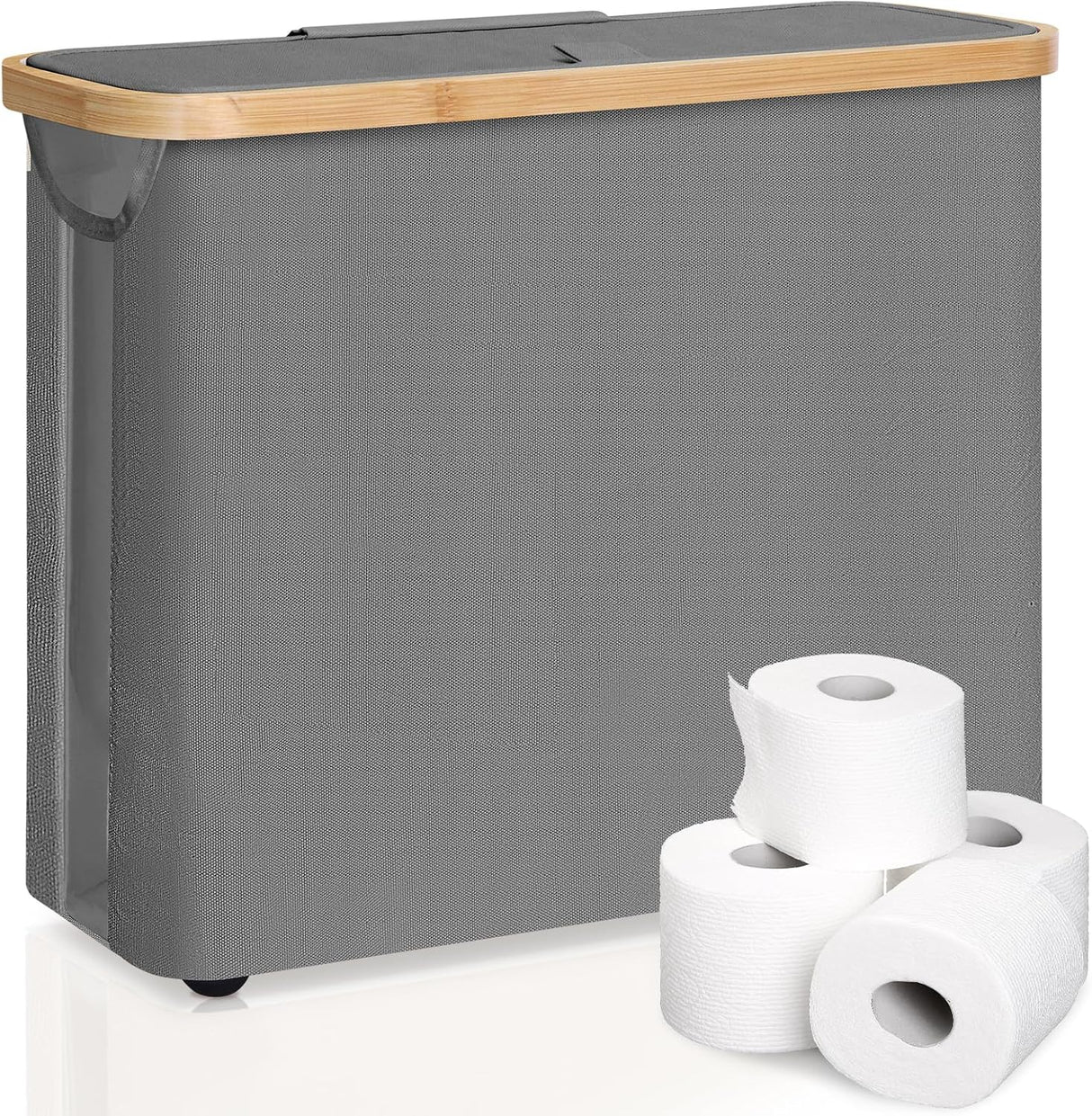 CARLA HOME Toilet Paper Storage Basket Holds Up to 12 Rolls with Bamboo Lid and Handle for RV Closet