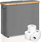 CARLA HOME Toilet Paper Storage Basket Holds Up to 12 Rolls with Bamboo Lid and Handle for RV Closet