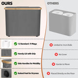 CARLA HOME Toilet Paper Storage Basket Holds Up to 12 Rolls with Bamboo Lid and Handle for RV Closet (Grey) - Rear View