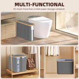 CARLA HOME Toilet Paper Storage Basket Holds Up to 12 Rolls with Bamboo Lid and Handle for RV Closet (Grey) - Low Angle