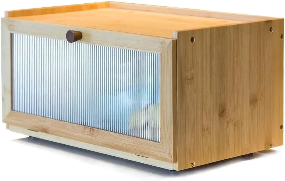 CARLA HOME Bamboo Bread Box, Kitchen Countertop Storage, Window Bread Holder