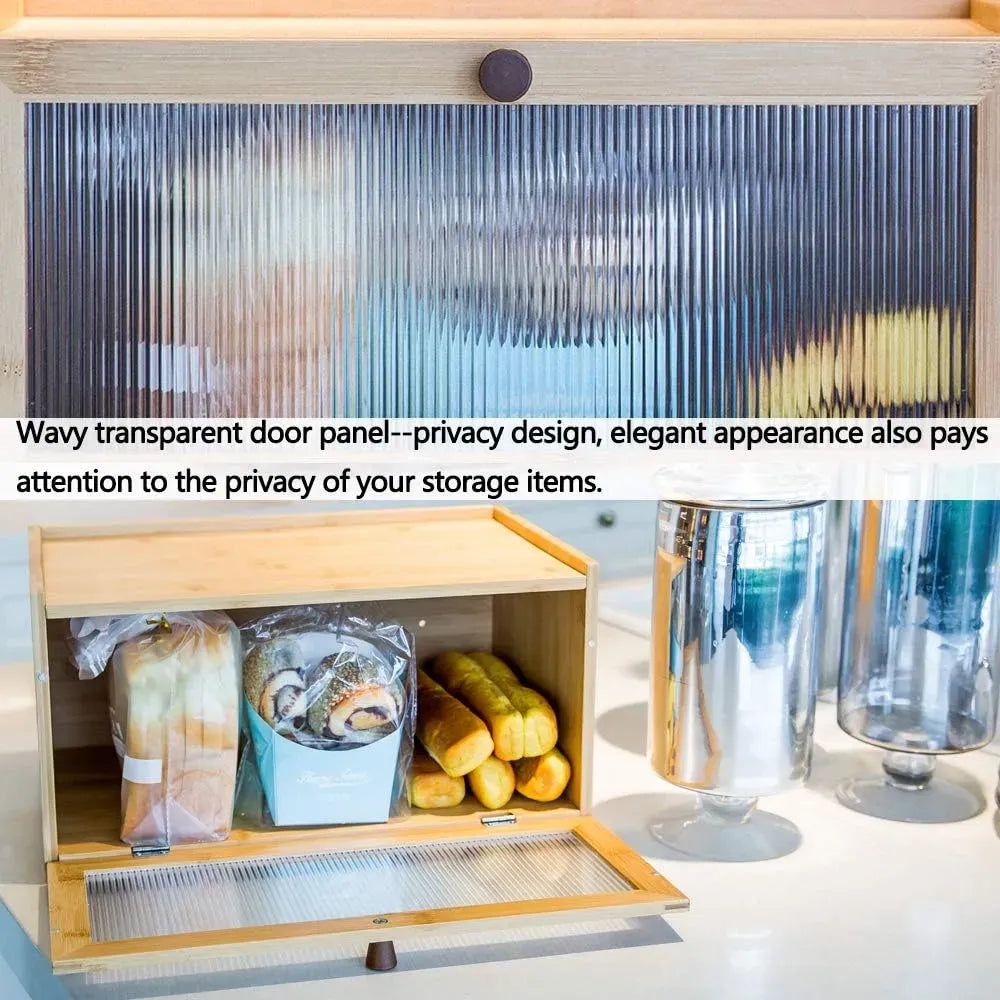 CARLA HOME Bamboo Bread Box, Kitchen Countertop Storage, Window Bread Holder