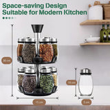CARLA HOME Rotating Spice Rack Organizer with 16 Glass Jars for Kitchen Seasoning and Herb Storage - Front View
