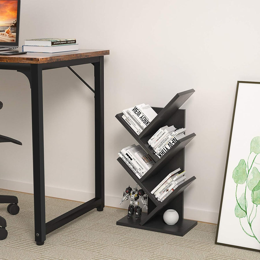 CARLA HOME 5-Tier Tree Bookshelf Storage Rack for Home Office or Bedroom (Black)