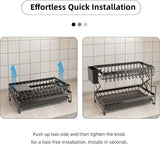 CARLA HOME 2-Tier Dish Drying Rack with Drainage Tray, Utensil Holder, Cup Hooks & Cutting Board Rack for Kitchen (Black) - Top-Down View