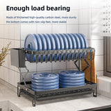 CARLA HOME 2-Tier Dish Drying Rack with Drainage Tray, Utensil Holder, Cup Hooks & Cutting Board Rack for Kitchen (Black) - Close-Up Angle
