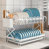 CARLA HOME 2-Tier Dish Drying Rack with Drainage Tray, Utensil Holder, Cup Hooks & Cutting Board Rack for Kitchen (White) - Side View