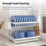 CARLA HOME 2-Tier Dish Drying Rack with Drainage Tray, Utensil Holder, Cup Hooks & Cutting Board Rack for Kitchen (White) - Close-Up Angle