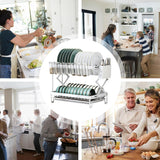 CARLA HOME 2-Tier Dish Drying Rack with Drainage Tray, Utensil Holder, Cup Hooks & Cutting Board Rack for Kitchen (White) - Low Angle
