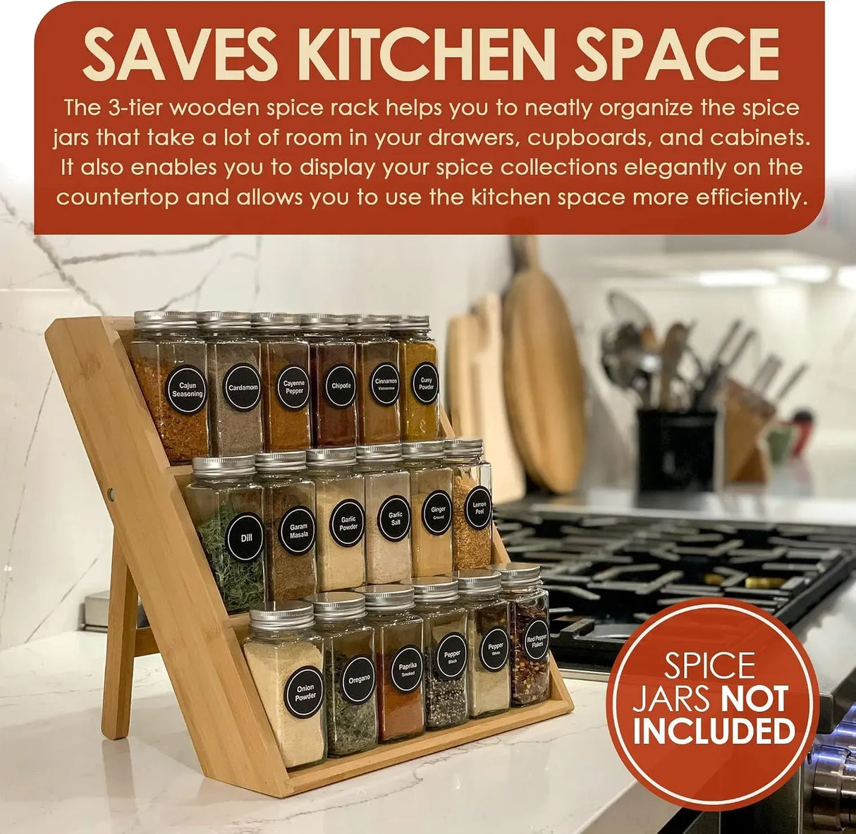 CARLA HOME 3 Tier Bamboo Spice Rack, Countertop Jar Organiser, Kitchen