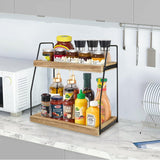 CARLA HOME 2-Tier Wooden Coffee Station Rack Organizer for Coffee Bar, Condiments, Syrups, Storage Jars & Spice Storage Shelf - 45-Degree Angle