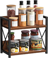 CARLA HOME 2-Tier Countertop Shelf Organizer Rustic Wood Kitchen Spice Rack for Storage, Condiments & Cabinet Organization - Front View