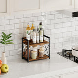 CARLA HOME 2-Tier Countertop Shelf Organizer Rustic Wood Kitchen Spice Rack for Storage, Condiments & Cabinet Organization - Side View